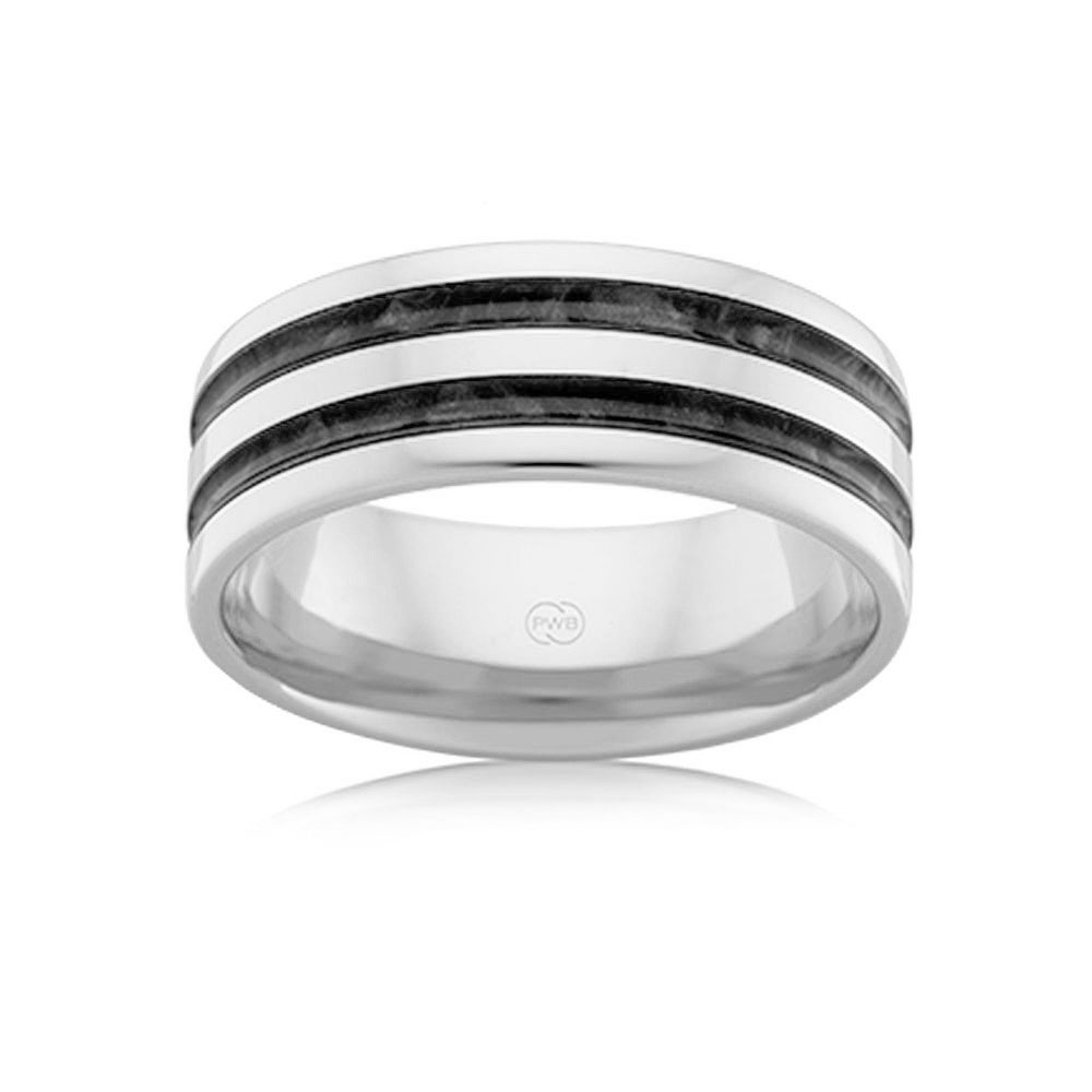 Black enamel Mens wedding ring j4357
