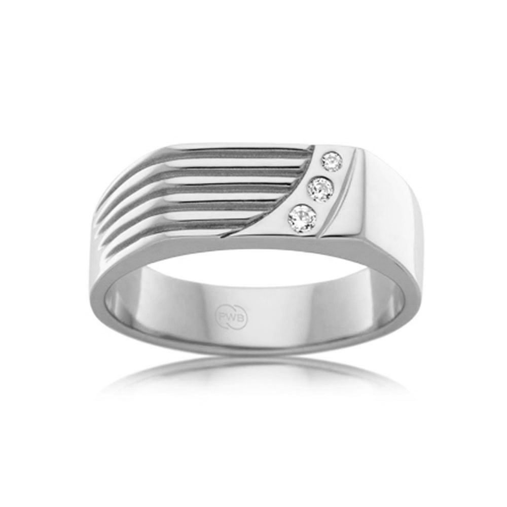 Diamond Grooved Signet Ring