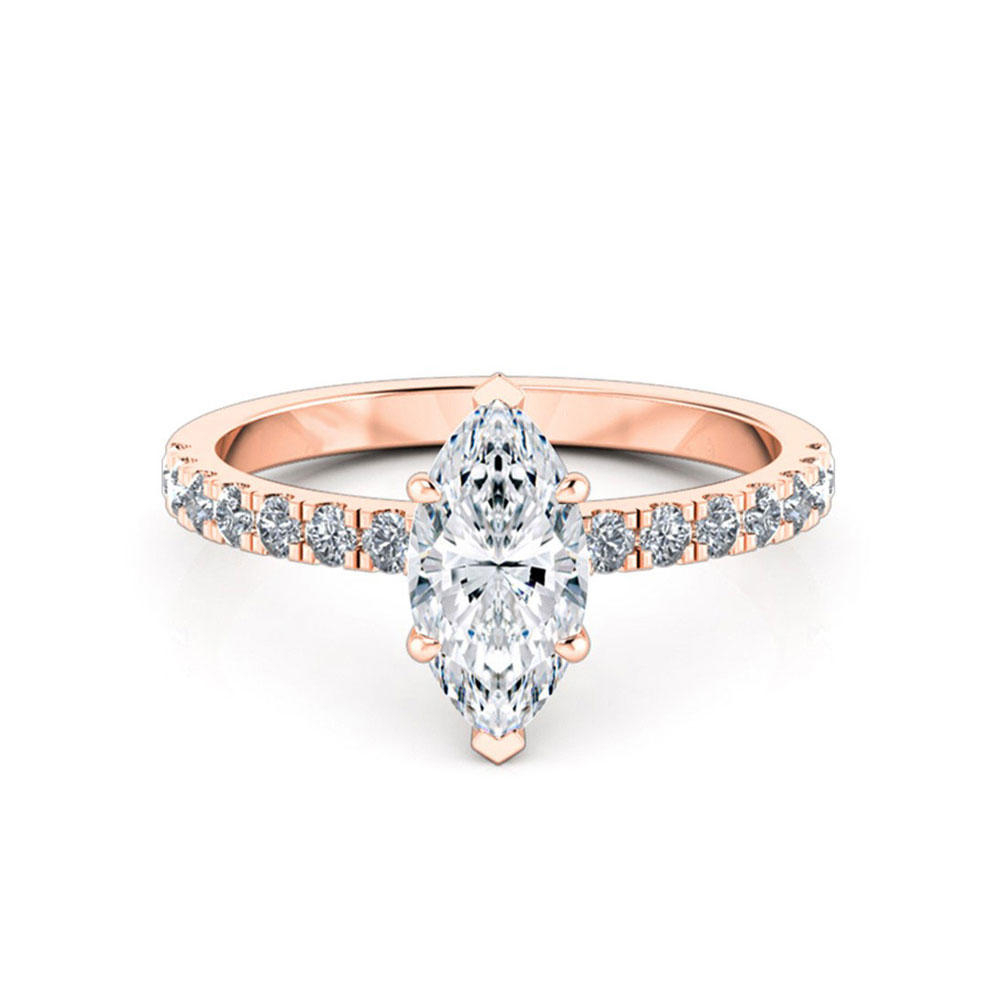 Marquise cut diamond engagement ring with diamond band