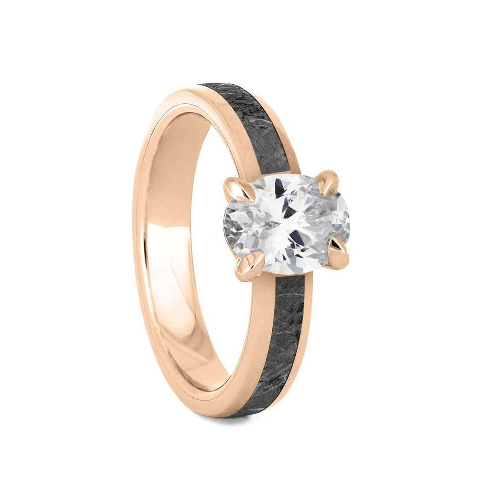Oval Cut Solitaire Engagement Ring with Meteorite