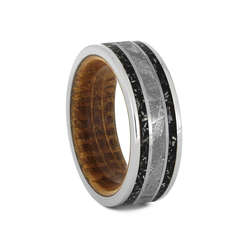 Meteorite Stardust Ring With Whiskey Wood