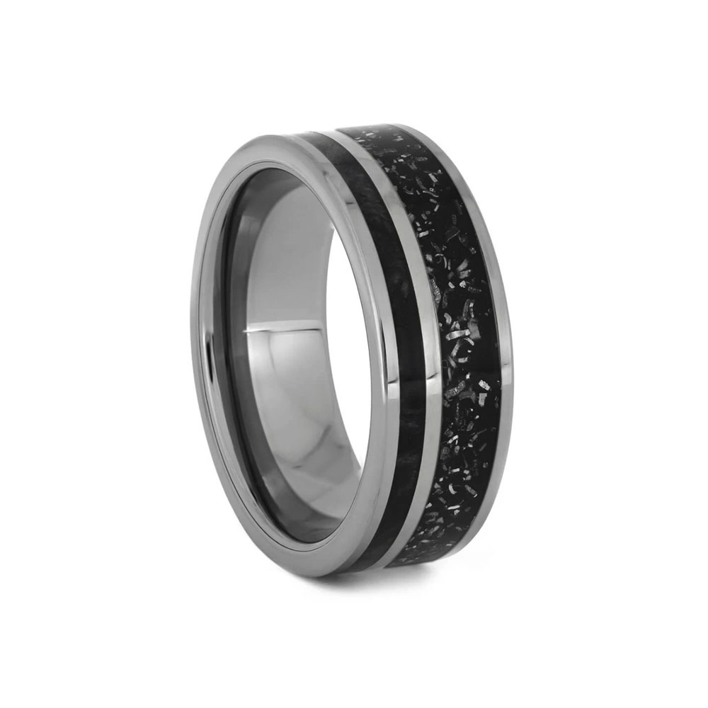 Tungsten Mens Ring With Stardust And Wood