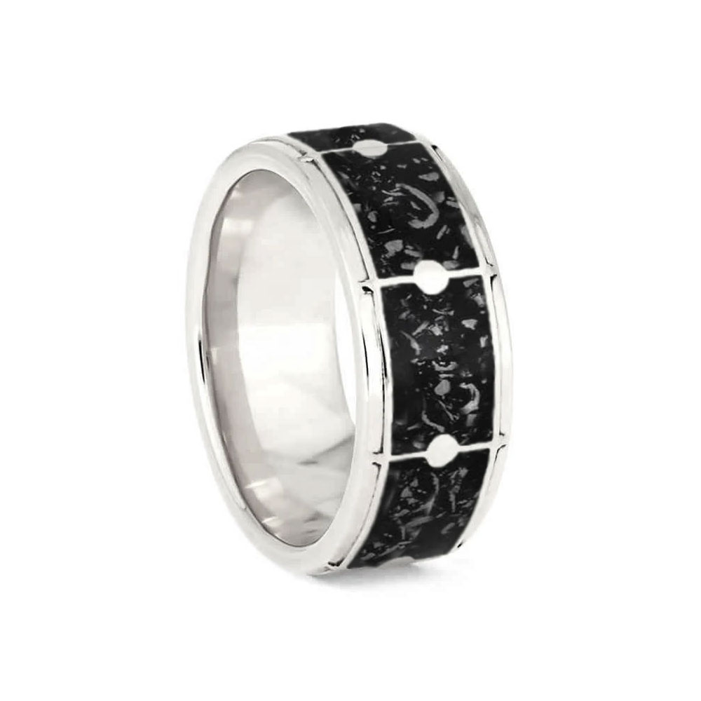 Drum Ring with Black Stardust Unique Ring For Musicians