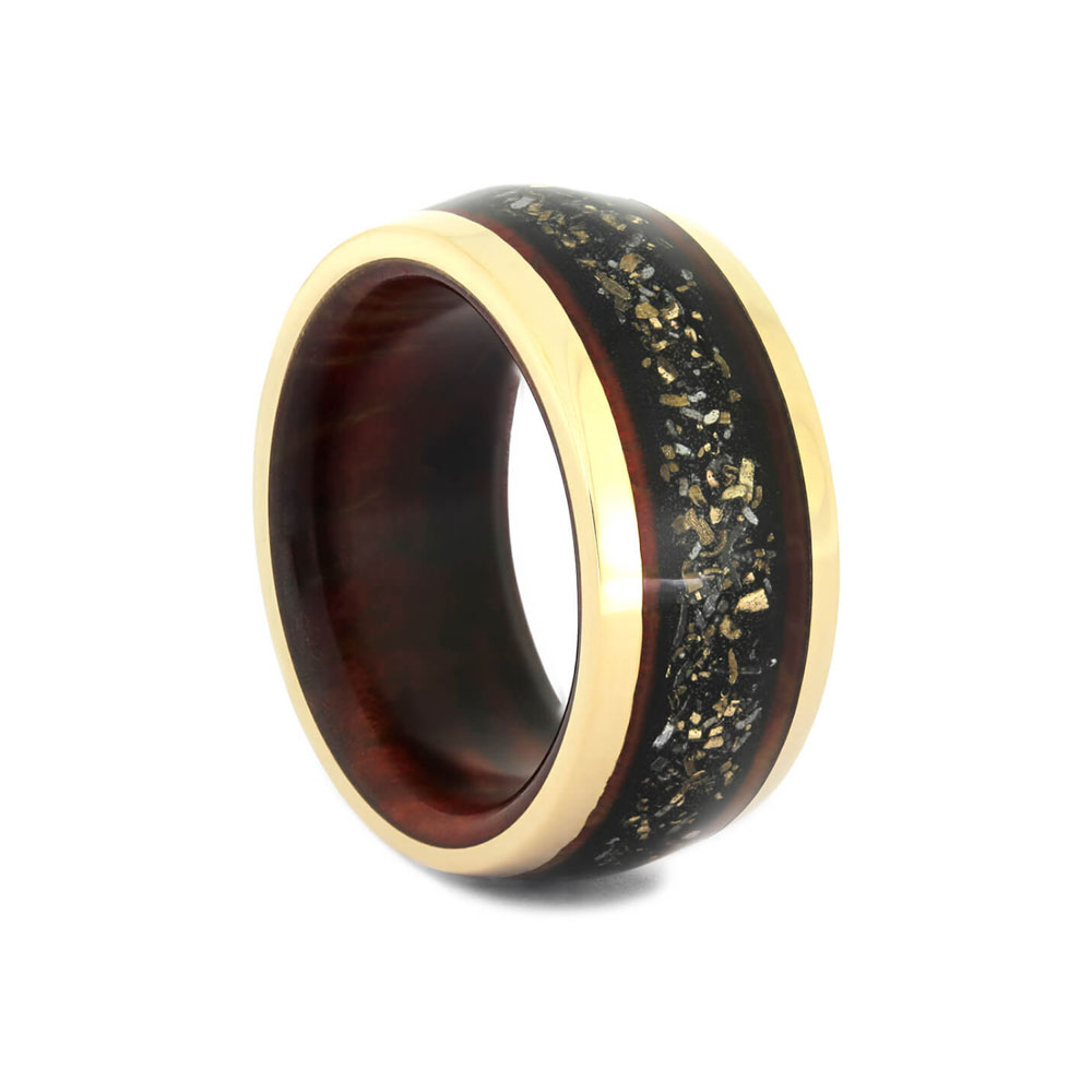 Black Stardust Ring with wood and gold