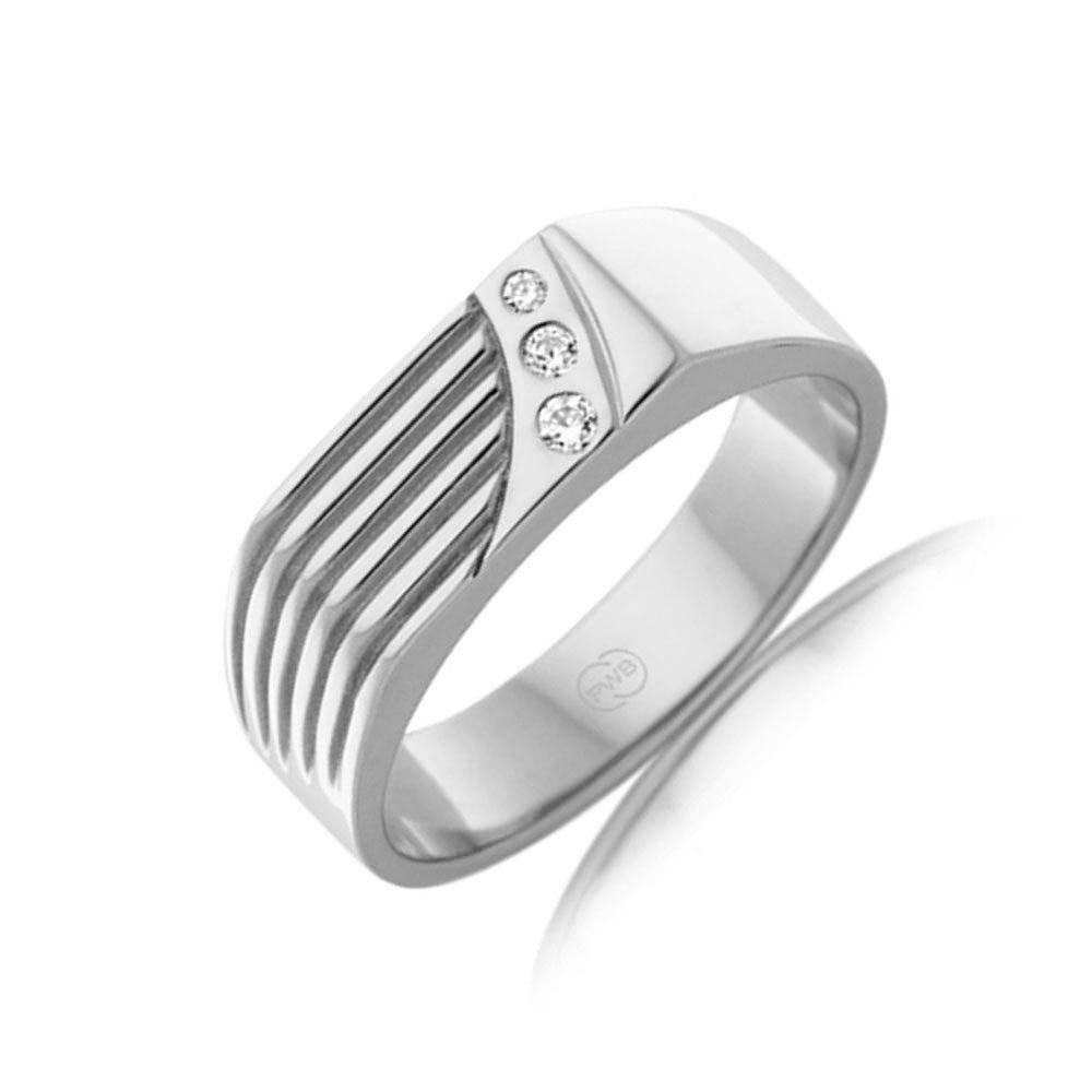 Diamond Grooved Signet Ring