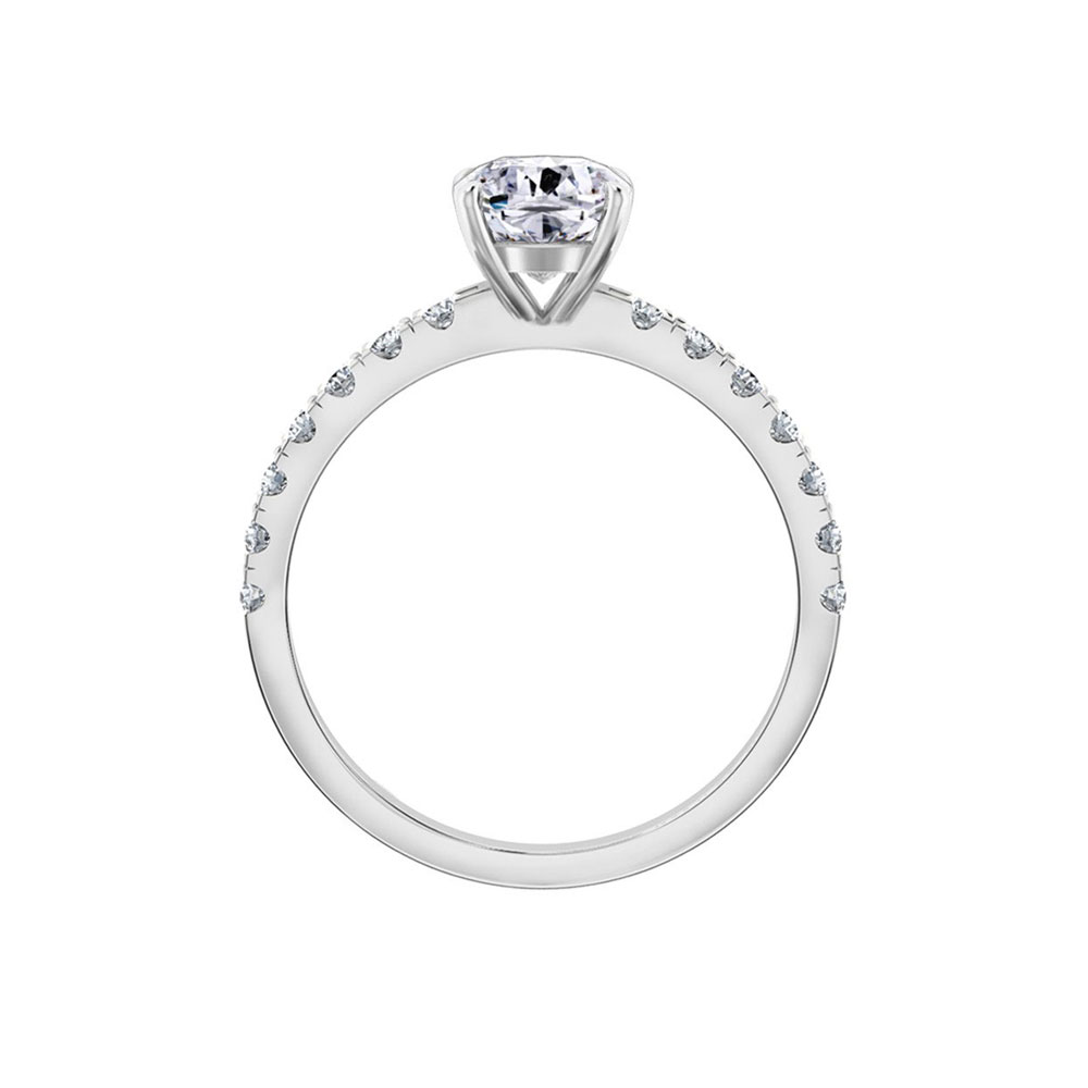 Cushion Cut Diamond Engagement Ring On A Pave Band