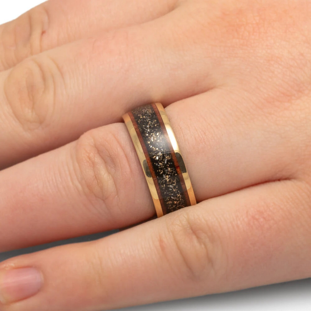Black Stardust Ring with wood and gold