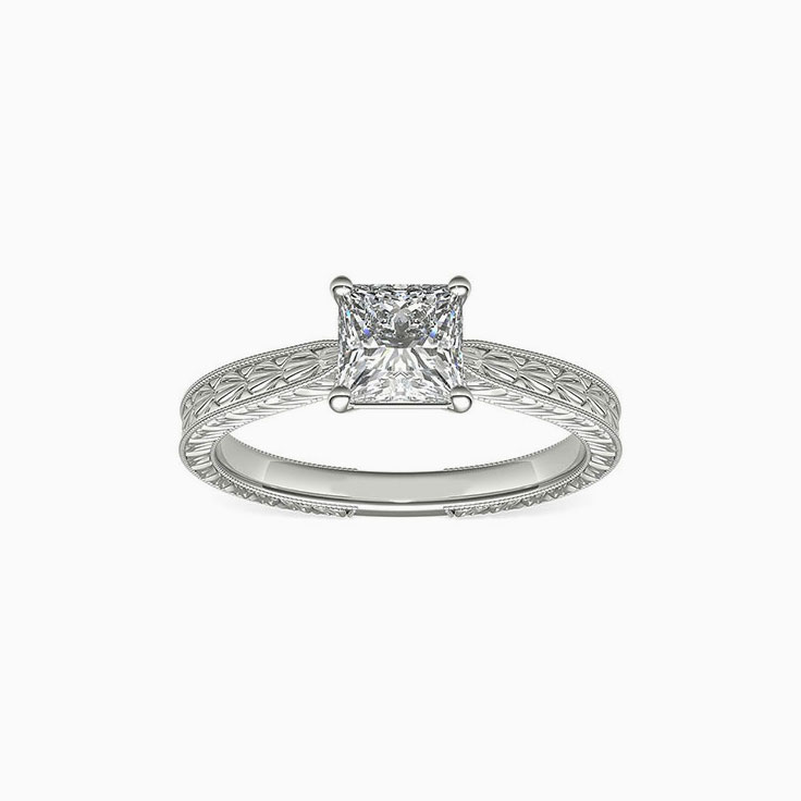 Hand Carved Diamond Engagement White Gold Band