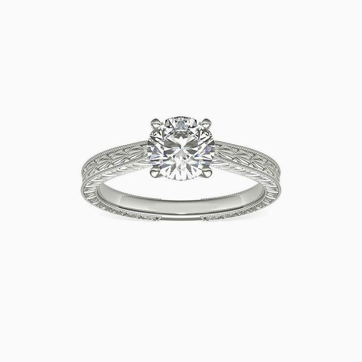 Hand-Engraved Solitaire Engagement White Gold Ring