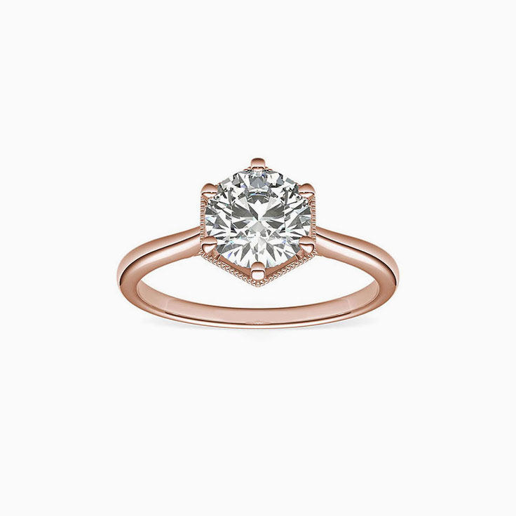 Hexagonal Solitaire Diamond Engagement Ring