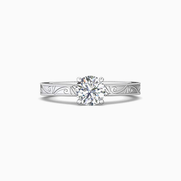 Hand Carved Solitaire Engagement White Gold Ring