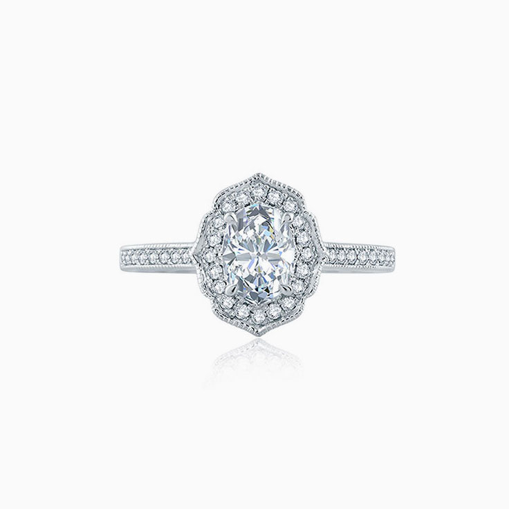 Classic Floral Diamond Engagement Pave Ring