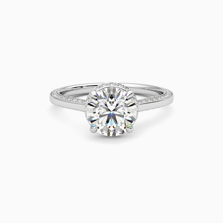 Classic Round Diamond Engagement Bevelled Pave Ring