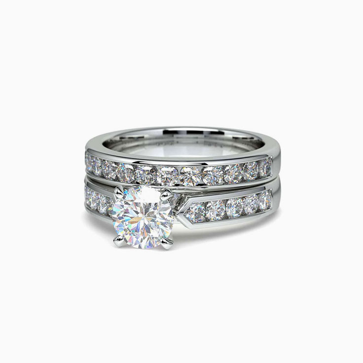 Channel Set Diamond Engagement Cathedral Ring
