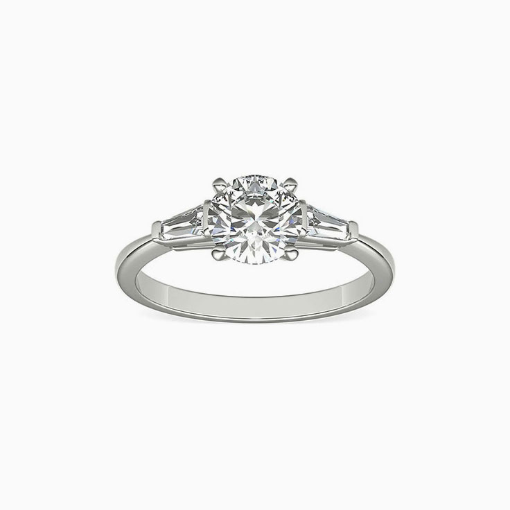 Classic Baguette Diamond Side Stone Engagement Ring