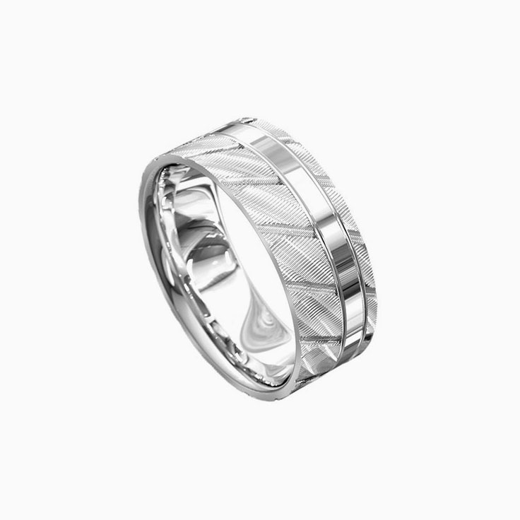 Textured And Handcarved Mens Wedding Band