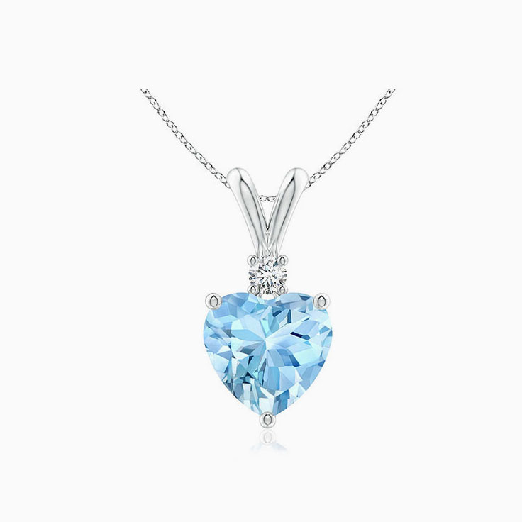 Heart Aquamarine And Diamond Pendant