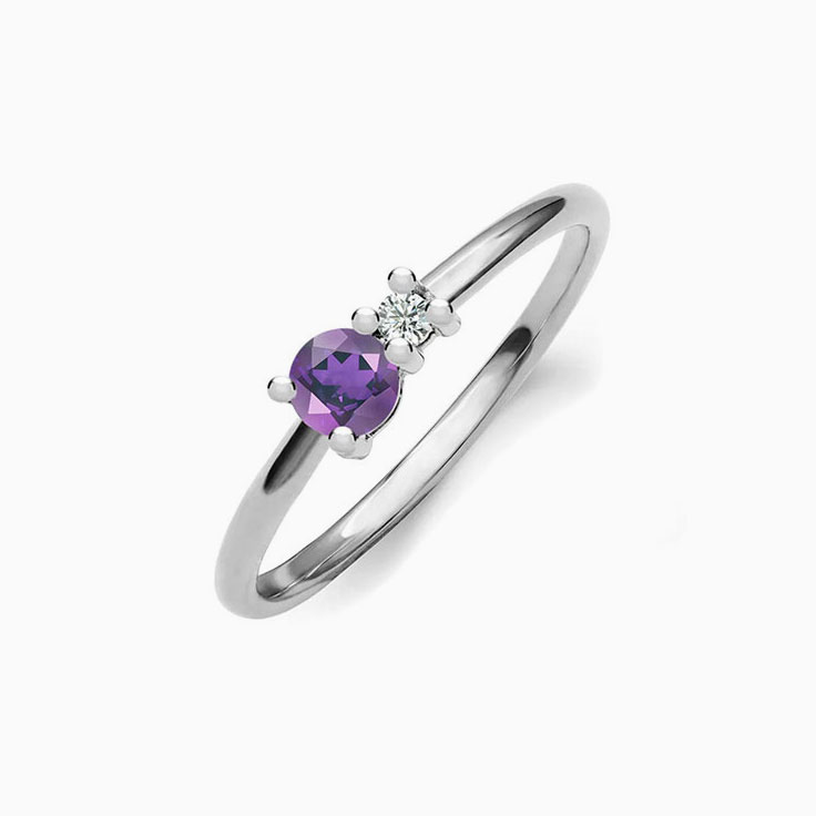 Round Amethyst And Diamond Ring