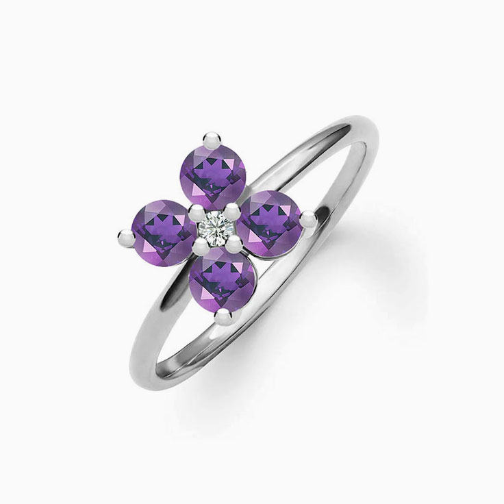 Quatrefoil Amethyst And Diamond Ring