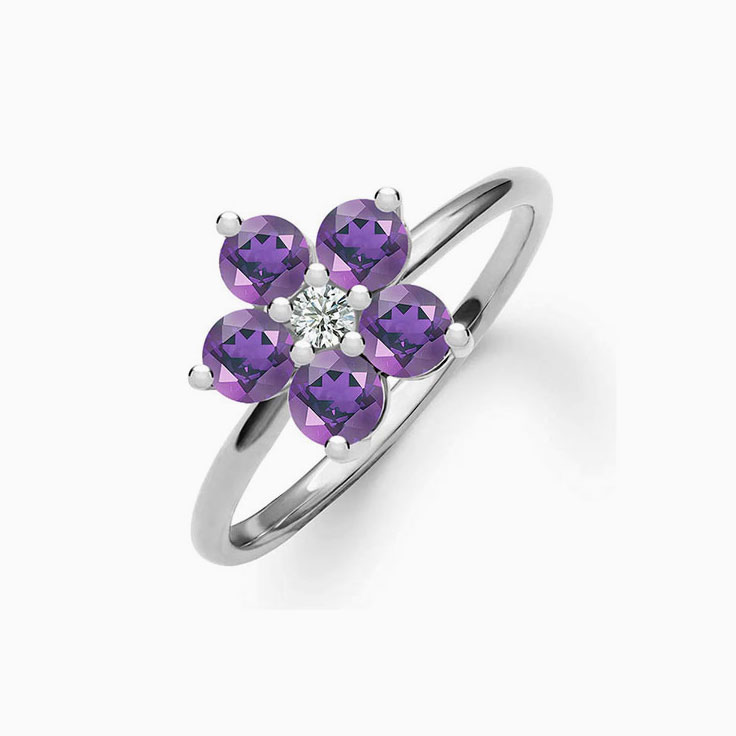 Flower Amethyst And Diamond Ring
