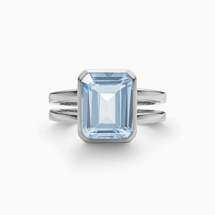 Emerald Cut Aquamarine On Split Shank Band
