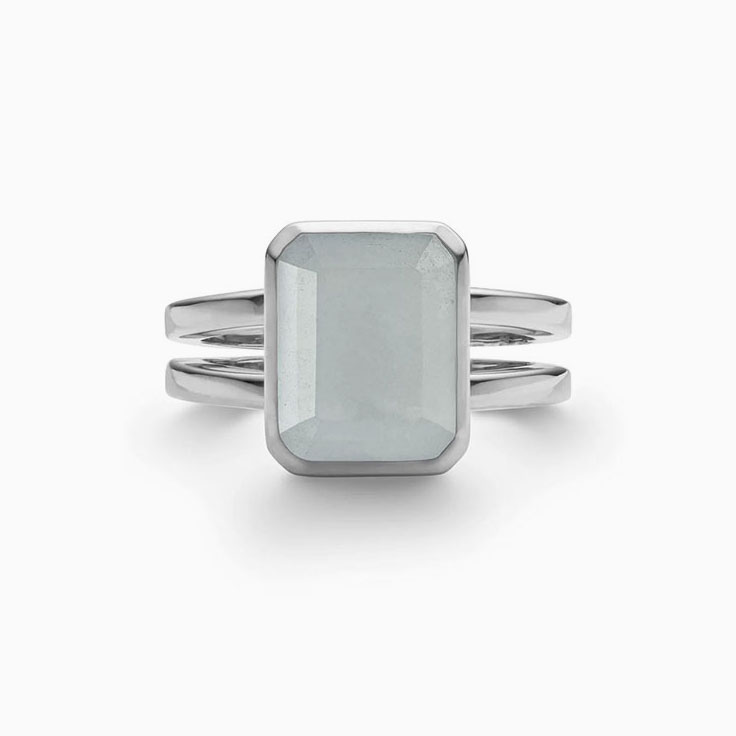 Emerald Cut Milky Aquamarine On Split Shank Band