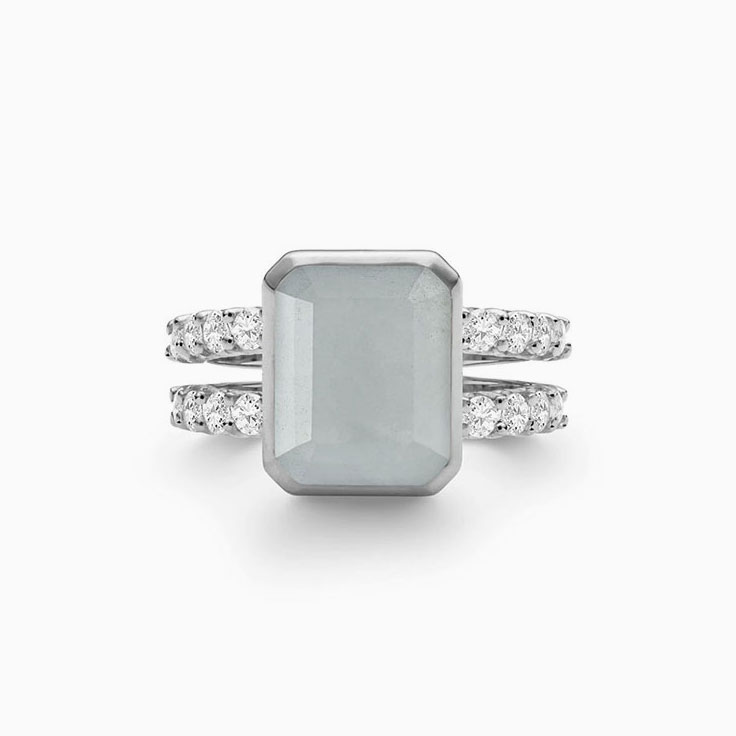 Milky Aquamarine And Diamond Split Band