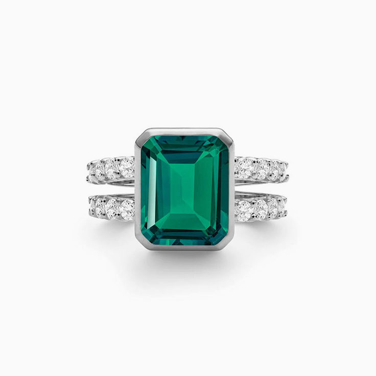 Emerald And Diamond Split Band