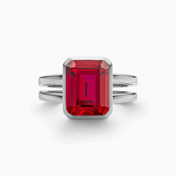 Emerald Cut Ruby On Split Shank Band