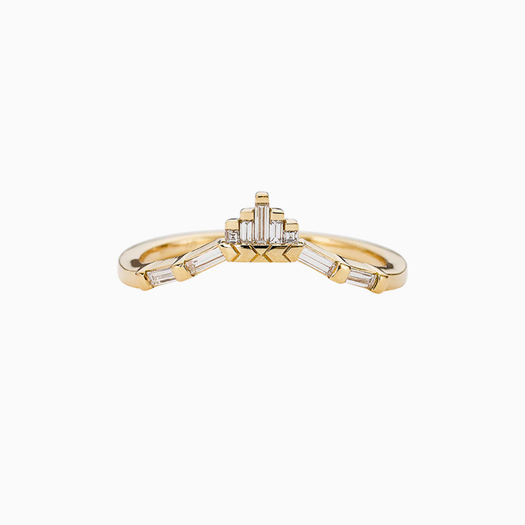Crown wedding band with baguette