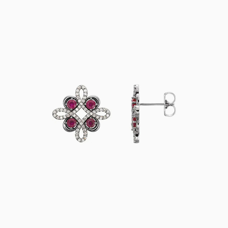 Red ruby and diamond studs