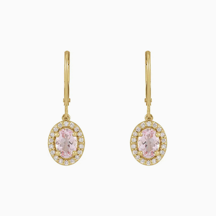 Pink Morganite And Halo Diamond Earrings
