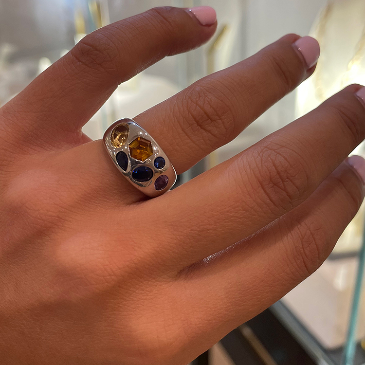 Multi Colour Drop Set Gemstone Ring