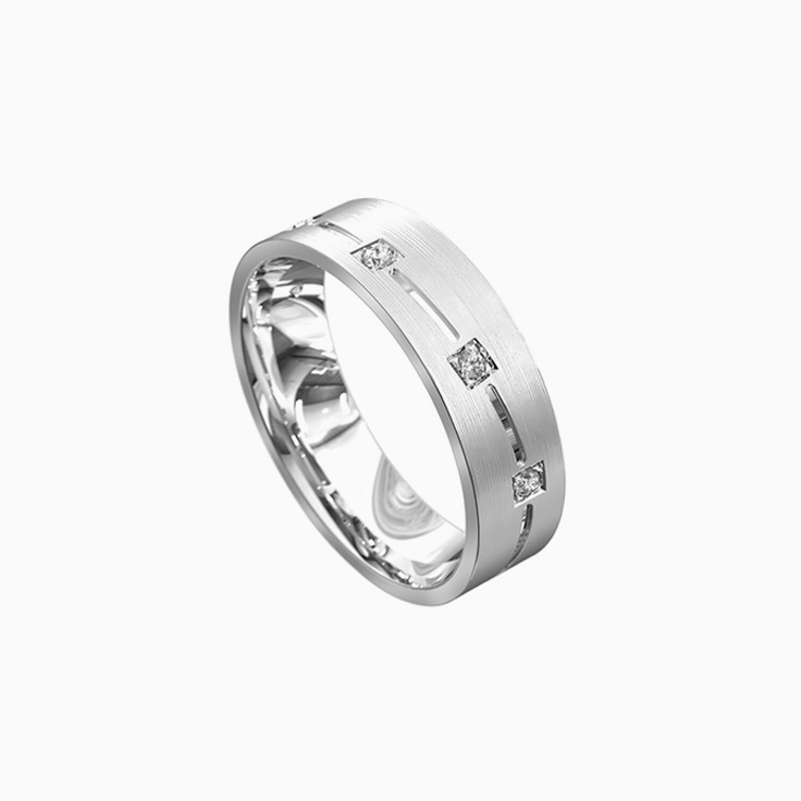 Centre Brushed Wedding Ring With Diamonds