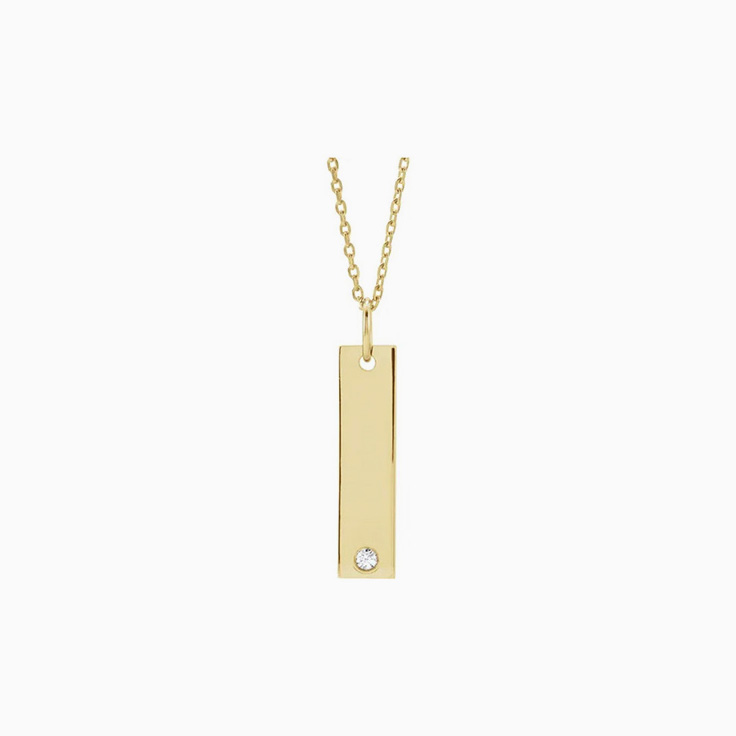Engraved diamond bar necklace