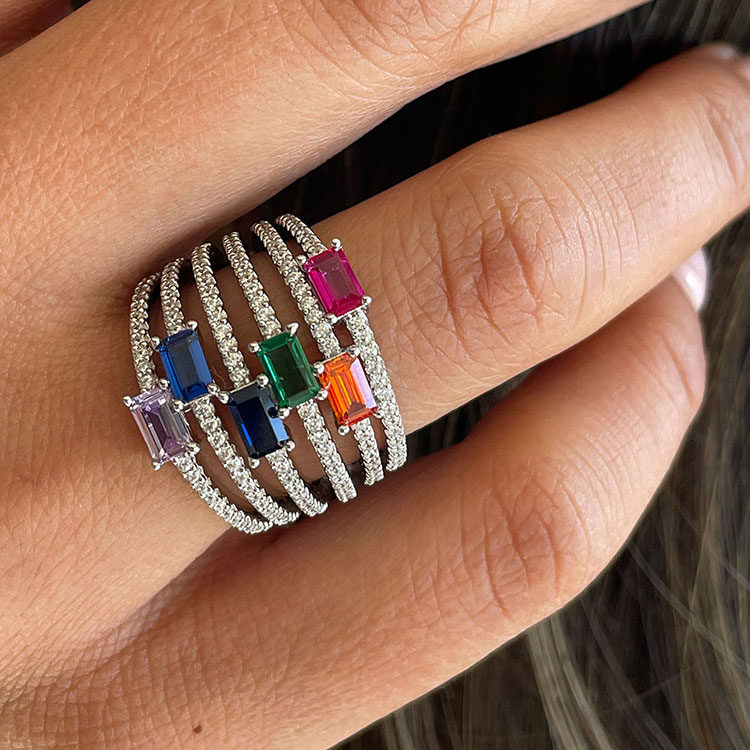 Diamond and sapphire wide dress ring