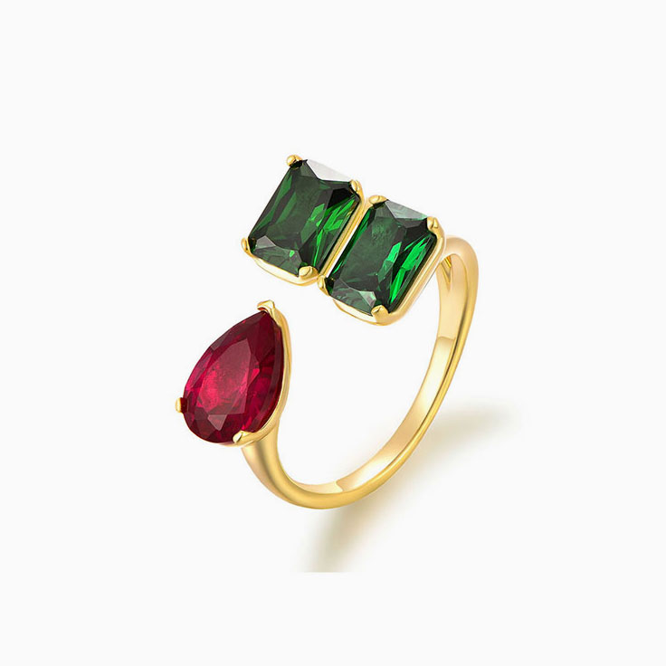 Green Emerald and Ruby ring