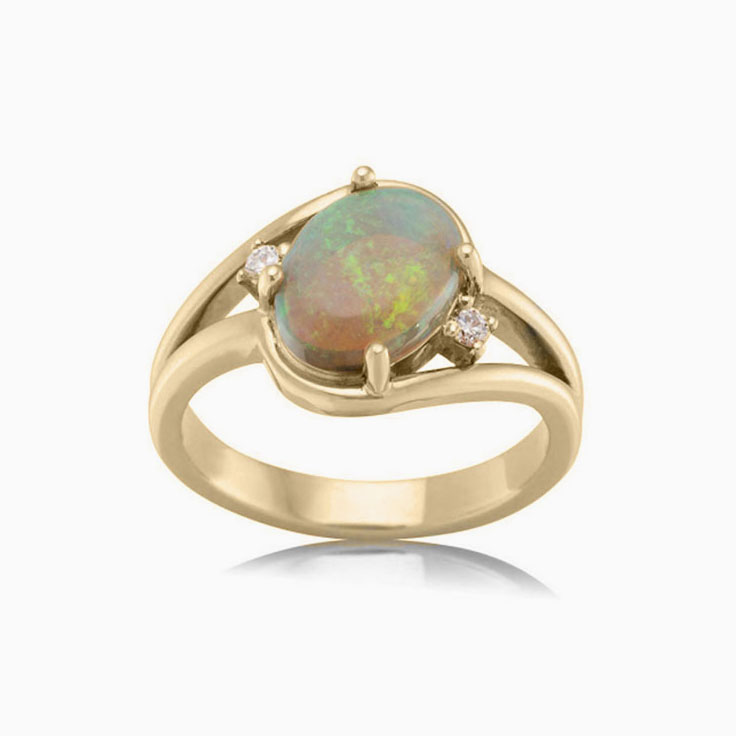 Opal and diamond split shank ring