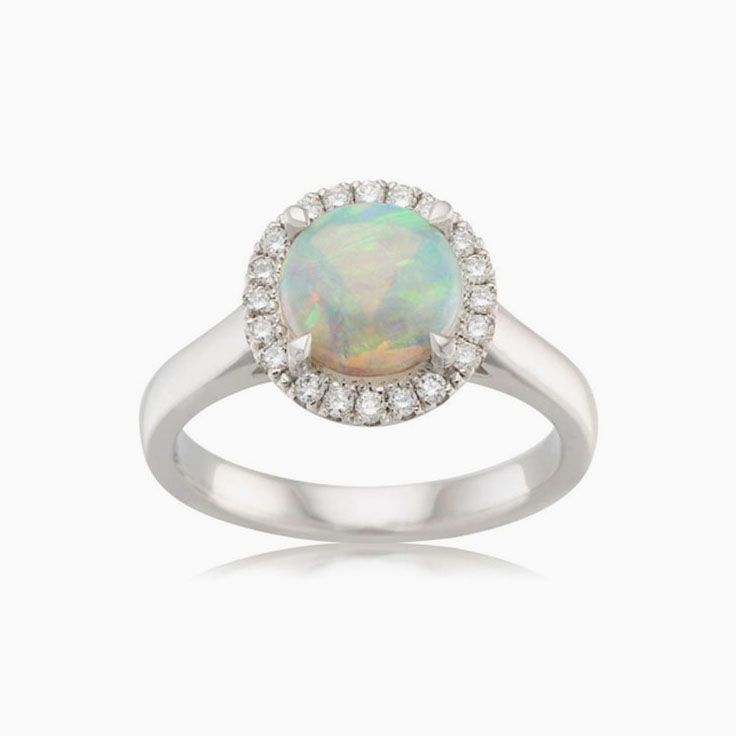 round opal with diamond halo