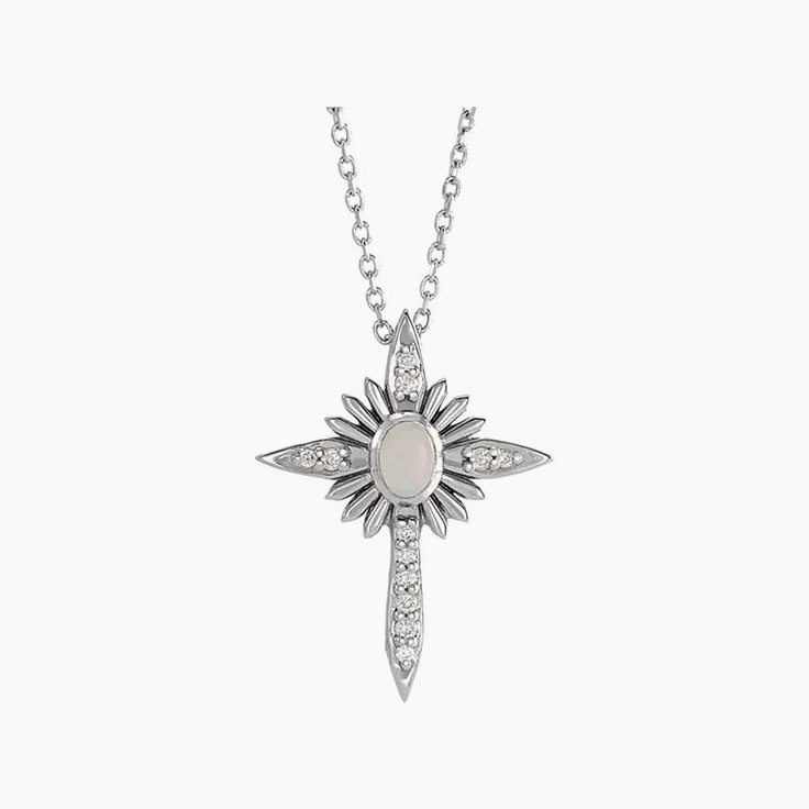 Opal and diamond cross