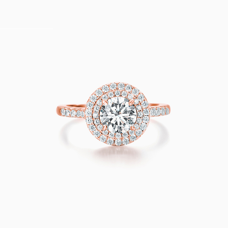 Round diamond with Double Halo Engagement Ring
