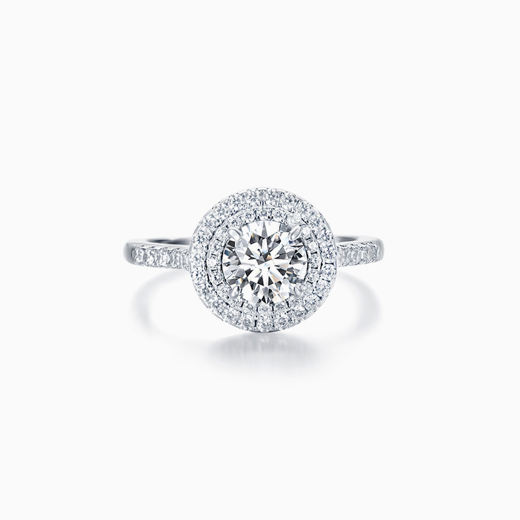 Round diamond with Double Halo Engagement Ring