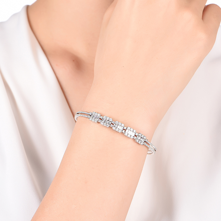 Baguette And Round Double Bar Bracelet