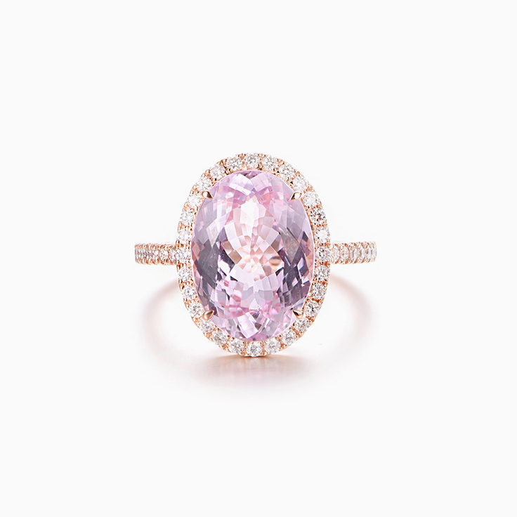 Kunzite Diamond Halo Ring