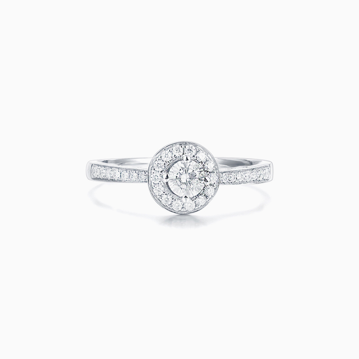 Round Brilliant cut diamond with a pave halo Engagement ring