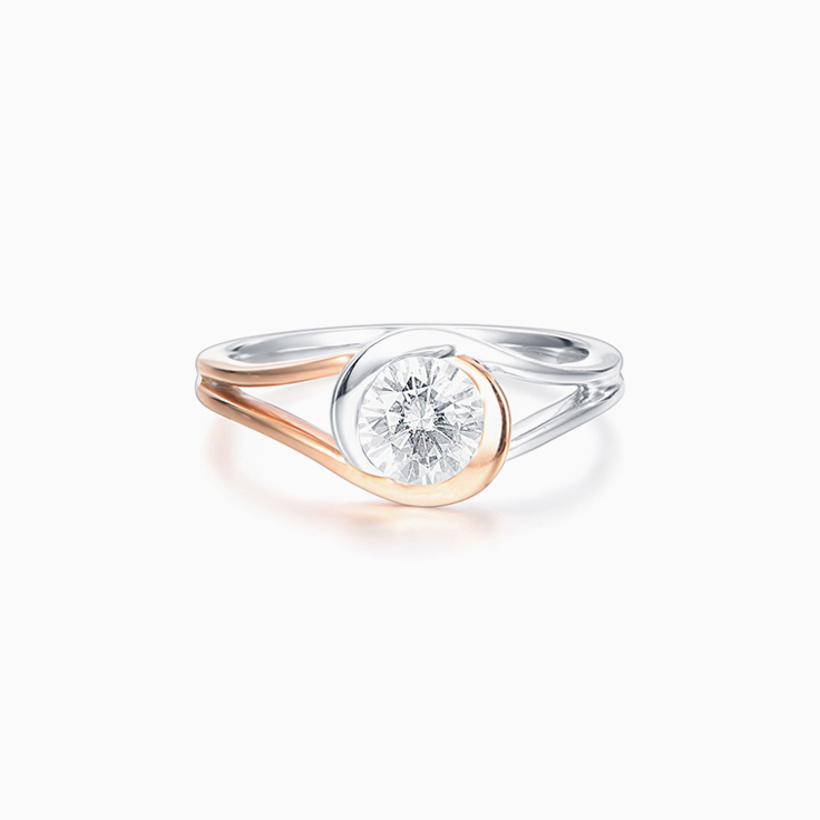 Two Tone Round Diamond Bezel set diamond Engagement Ring