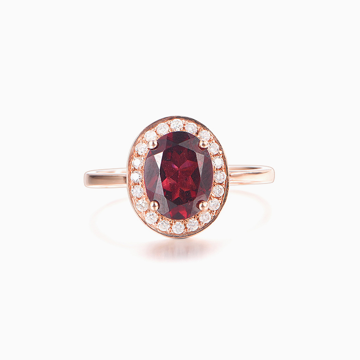 Red Garnet and Diamond Ring