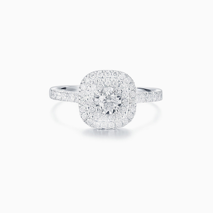 Round Brilliant cut with double cushion halo Engagement ring