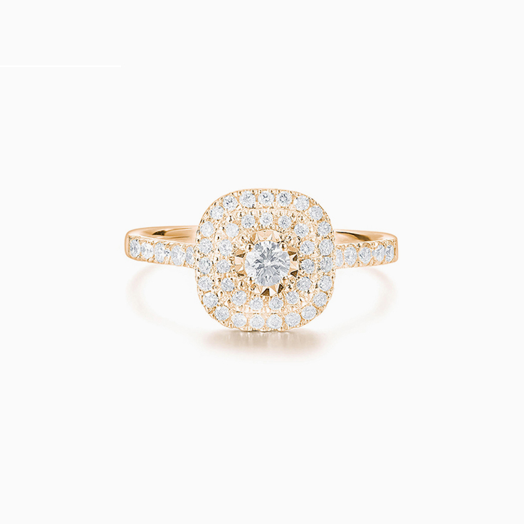 Round Brilliant cut with double cushion halo Engagement ring