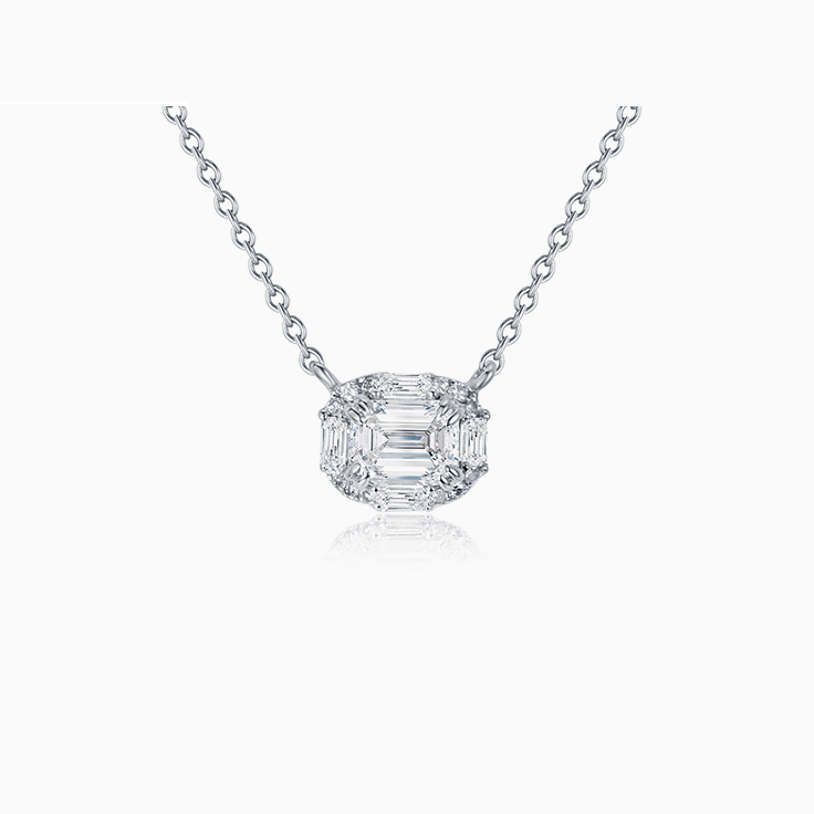 Emerald shape diamond cluster necklace